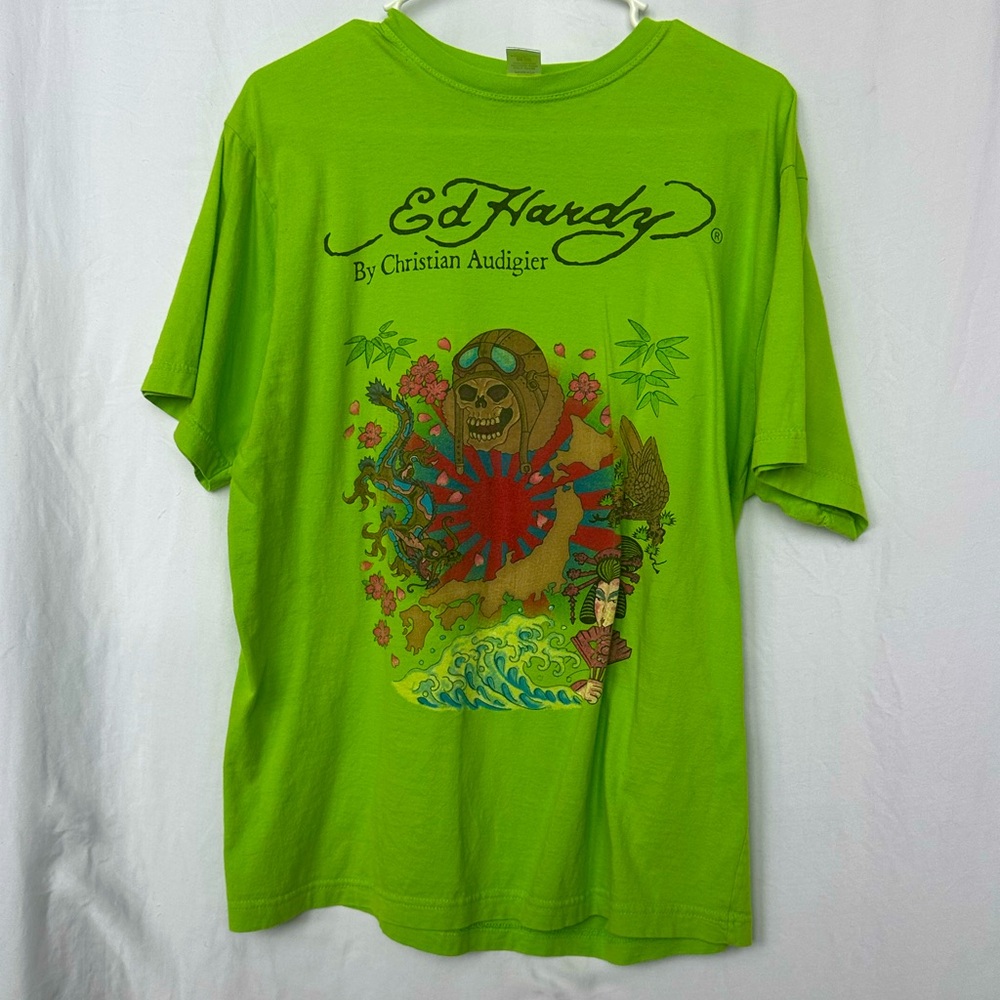 Ed Hardy Vibrant Green Skull Graphic Tee Size XL